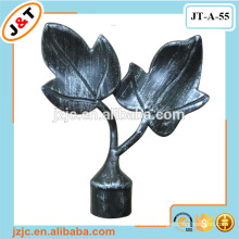 Hot sale black brushed silver painted leaf curtain finial caps for extendable curtain rods